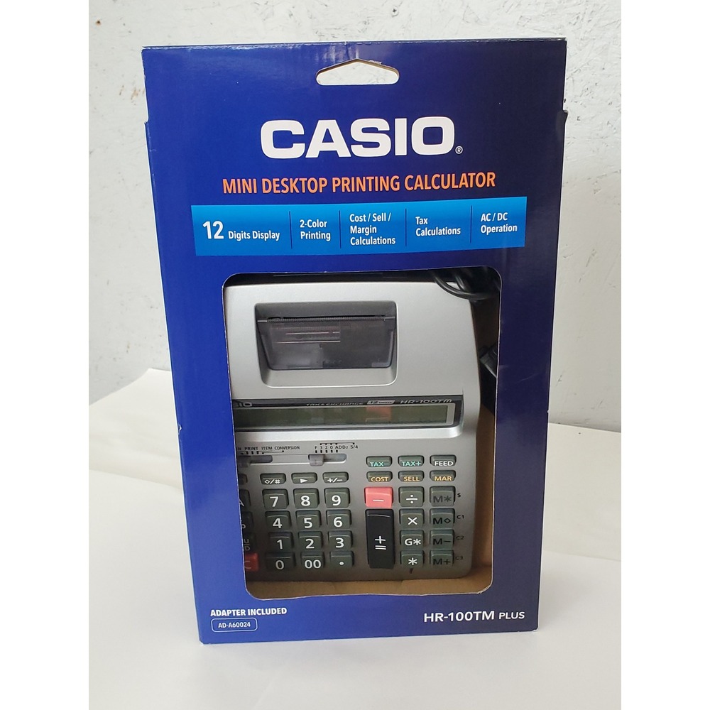 Casio HR-100TM Plus Mini Desktop Prnting Calculator 12 Digit 2-Color Print AC/DC